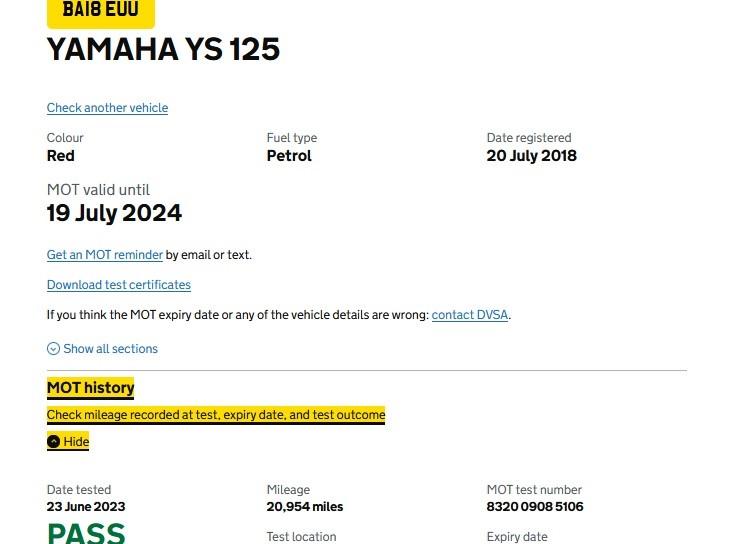 YAMAHA YS125 2017-2021 RUNNING ENGINE 21K