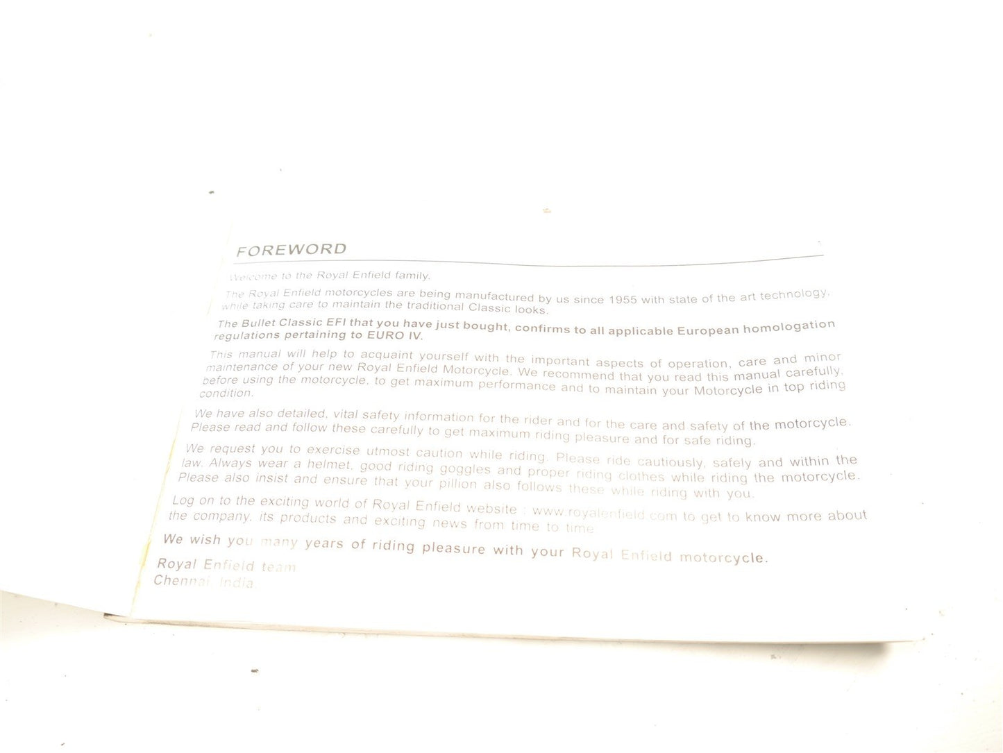 ROYAL ENFIELD CLASSIC 500 EURO 4 OWNERS MANUAL