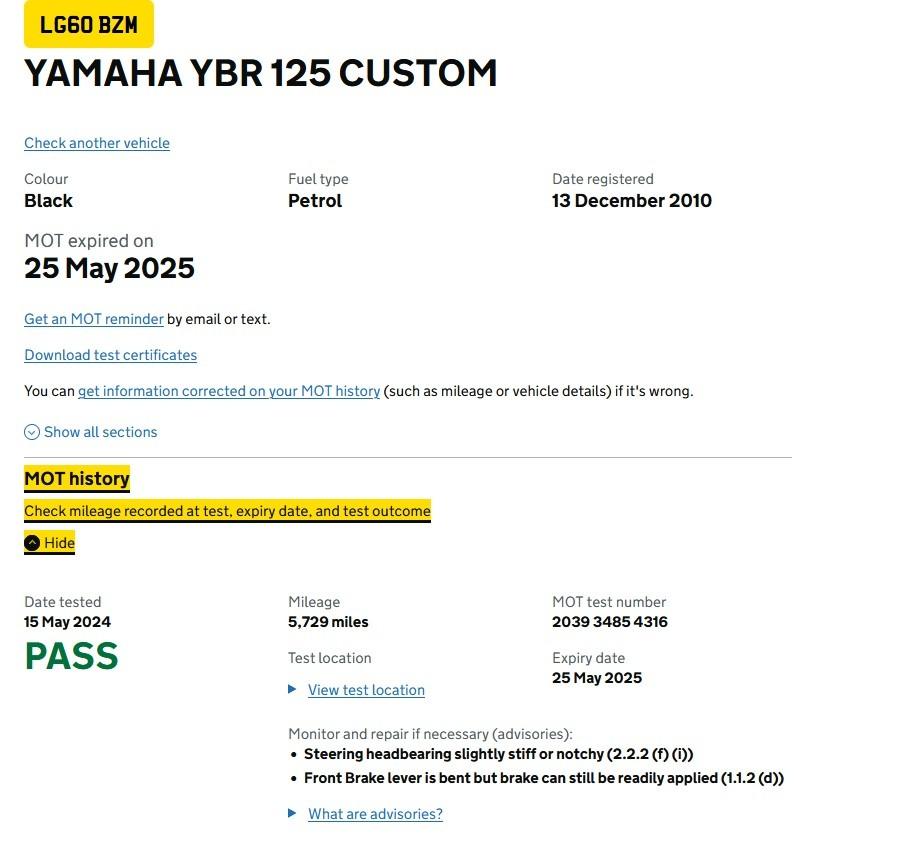 YAMAHA YBR125 CUSTOM FUEL INJECTOR OEM 6K