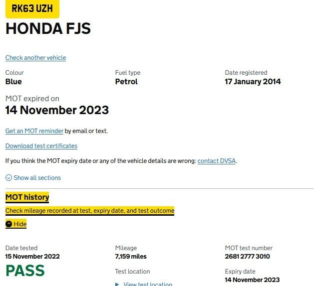 HONDA FJS600 SILVERWING 2011-2016 FUEL INJECTOR 7K